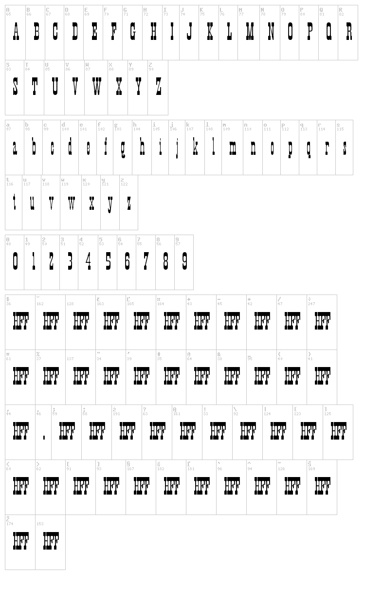 HFF Xmas Hoedown font map